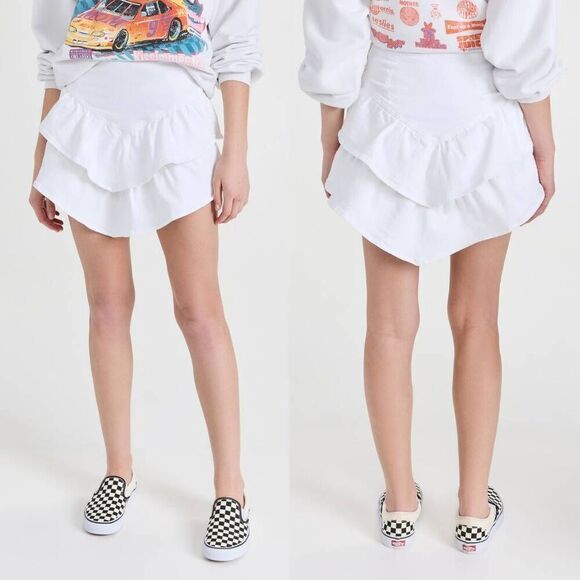 Mother The Ruffle Mini Denim Skirt, White 26 $178 - Picture 1 of 10